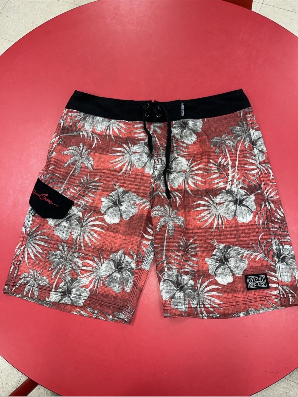 Maui and Sons Red Floral Palm Board Shorts